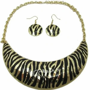 Tiger Necklace and Earring Set Gold and Black
